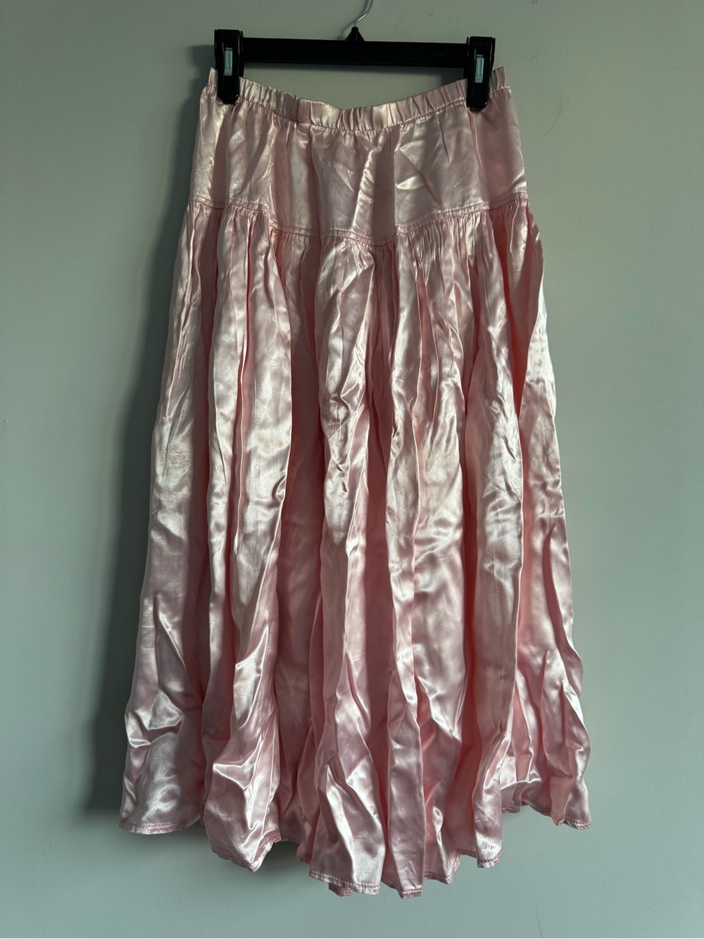Vintage Light Pink Satin Mercerized Cotton Slip Midi Spring Summer Skirt